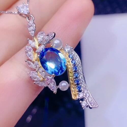 CoLife Jewelry 100% Natural Topaz Pendant for Party 7mm*9mm London Blue Topaz Pendant925 Silver Topaz Jewelry Gift for Wife