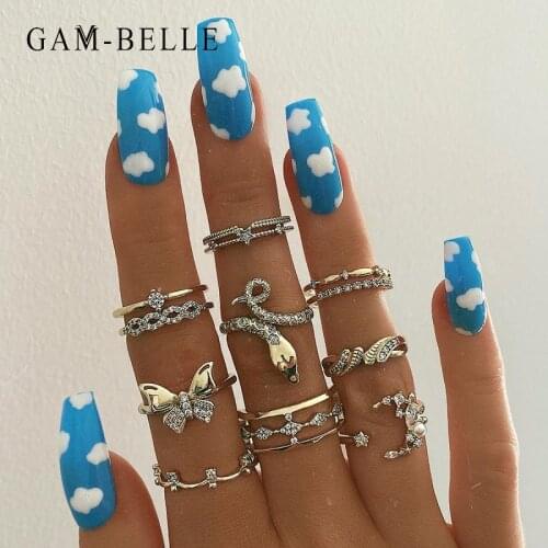 GAM-BELLE Professional Blue Sky White Cloud Pattern Design False Nail French Ballerina Full Cover Fake Nails Glue Nail Art Tools