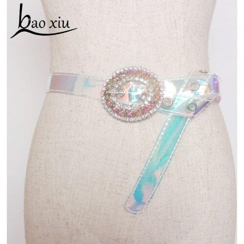 Women New Trendy Transparent PVC belts Fashion Coat Accessories Metal Pin Buckle Crystal Stones Belt Dress Waistand Accessory