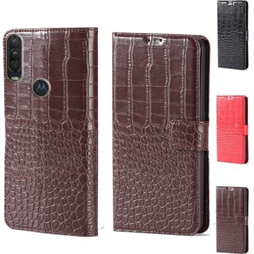 Luxury Crocodile design Flip Leather Wallet Phone Case For Motorola Moto One Action Stand Function Phone cover card slot