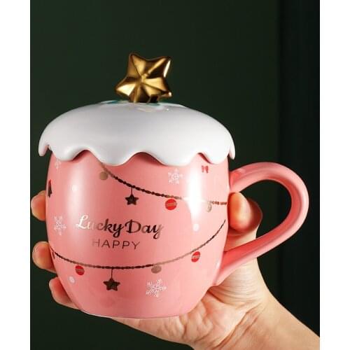 Christmas Mug with Lid Spoon Girl Creative Lovely Home Tea Coffee Cup Ceramic Water Cup Office Couple Office Bar Drinkware Gift