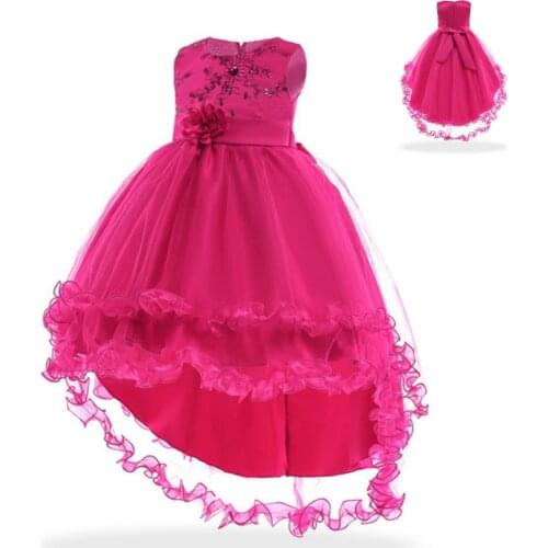 Christmas New Flower Girls Dresses Children Sleeveless Lace Trailing Lace Wedding Party Dresses Children Ball Gown Vestido