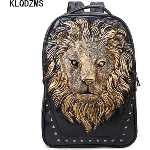 KLQDZMS High Quality PU Men Trendy Animal Print Travel Shoulder Bag With Rivets, Personalized Knapsack For Women