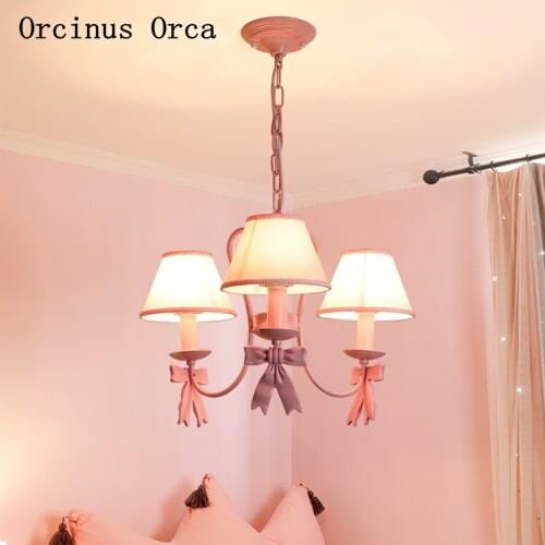 Rural romantic bow chandelier Girl Bedroom childrens room Princess room lamp creative dream led PINK CHANDELIER