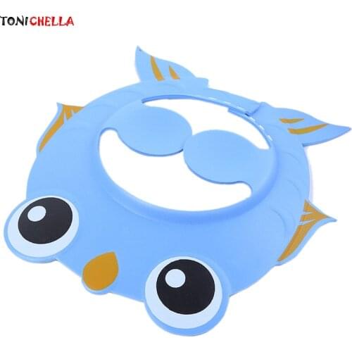 Baby Shampoo Cap Infant Adjustable Shower Protect Cute Fish Shape Hair Wash Shield Children Splashguard Toddler Waterproof T0588