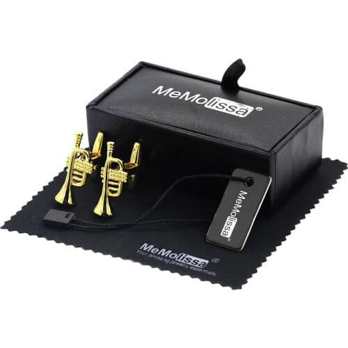 MeMolissa Display Box Cufflinks Fashion Golden Horn Cufflinks Musical Instrument Cufflinks Christmas Gift Free Tag & Wipe Cloth