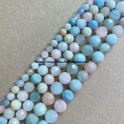2lots more 10% off ! Semi-precious Stone Diamond Cuts Faceted AA Quality Mixed Morganite 7" Round Loose Beads 6 8 10 mm