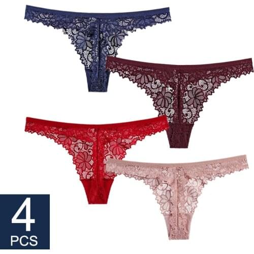 4Pcs Sexy Lace Panties Women Thong Breathable Low Waist Cotton Fashion Womens Hollow out Underwear Underpants Lingerie