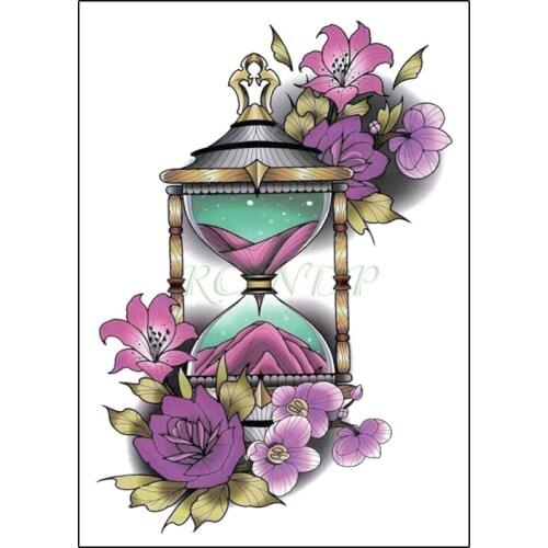 Waterproof Temporary Tattoo Sticker Funnel Purple Flower Gold Cage Big Flash Tatoo Fake Hand Body Art Tatto for Girl Men Women