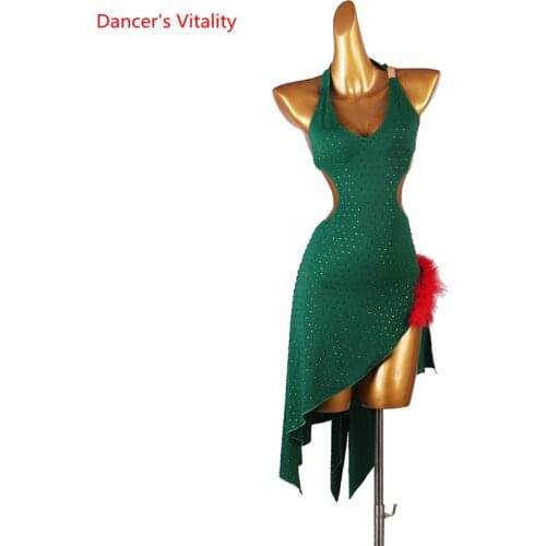 Latin Dance Skirt Diamond-Studded Dress Sleeveless Performance Clothes High-End Custom Female Child Adult Competition Clothing