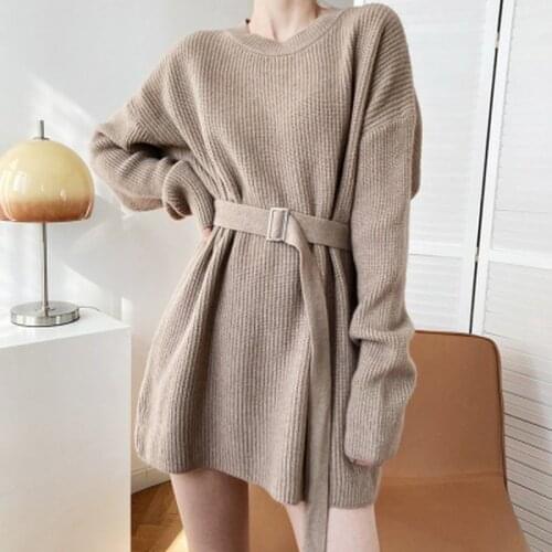 Green Knitted Sweater Women Chic Fall 2021 O-neck Vintage Y2k Long Knitted Jumper Female Winter Korean Fashion Loose Pullover