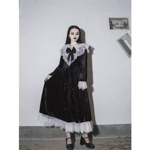 Easter halloween night walk monastery gothic dark velvet heavy industry lace beaded dress girl