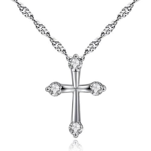 Cross Shape Hanging Pendant Necklace Setting Cubic Zirconia Water Wave Chain Silver Color Necklaces for Women