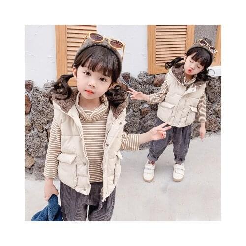 New winter clothing 3-7 years old cotton vest childrens clothing children girls baby hooded solid color comfortable warm vest