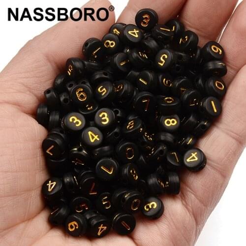 100Pcs 4*7mm Round Black Acrylic Beads Gold Digital Beads for Jewelry Making Kid Diy Material Loose Spacer Beads