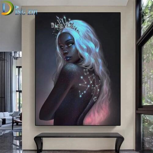 Full Square/Round Drill 5D Diy Diamond Painting Fantasy African Woman Mosaic Diamond Embroidery White Hair Bling Home Decor Gift