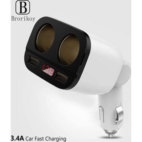 Car Quick Charge One turn Two Car Cigarette Lighter Adapter 2 Ports USB 3.4A Fast Car-Charging for iPhone Samsung GPS Navigator