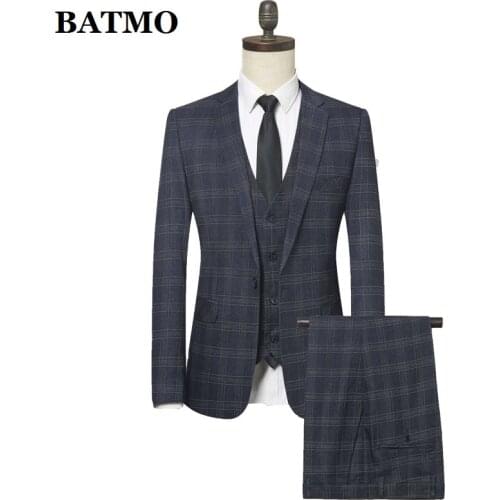 Batmo 2021 new arrival high quality plaid slim casual suits men,mens wedding dress,plus-size S-4XL 695