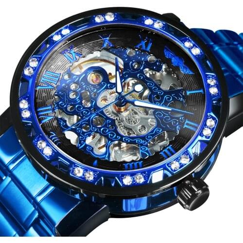WINNER Top Brand Luxury Mechanical Mens Watches Dial Carving Skeleton Watch Stainless Steel Strap Classic Dress Wrist Watches