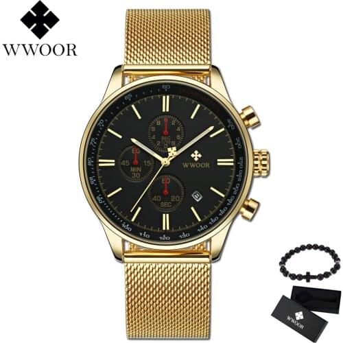 2019 New Watches Men Luxury Brand WWOOR Chronograph Men Sports Watch Waterproof Mesh Steel Quartz Mens Watch Relogio Masculino