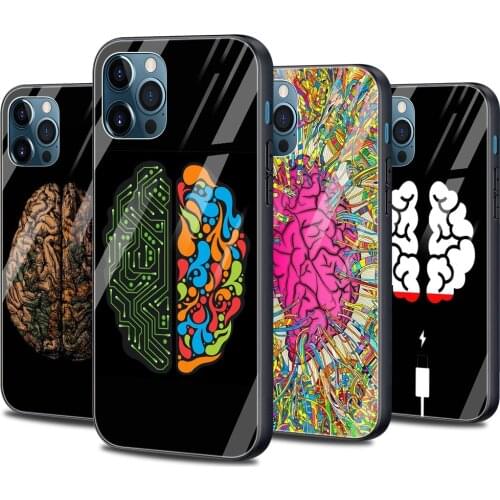 Phone case For iphone 13 12 11 mini xs max xR x 8 7 6s plus SE Bumper glass Fundas caso smartphone Art Print Brain