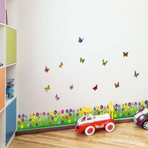 Colorful butterfly flowers wall sticker PVC material DIY skirting wall decals For Living room bedroom Baseboard decor sticker