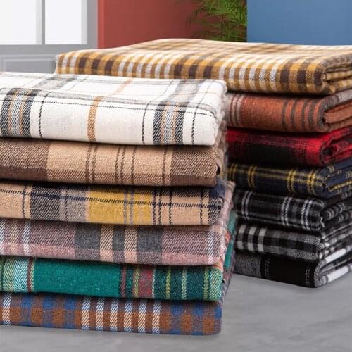 Plaid shirt fabric Fine cotton autumn/winter cartoon floral tweed flannel frosted soft cloth yarn-dyed garment fabric handmade
