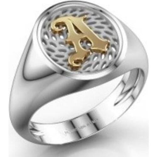 Wholesale 925 Solid Silver 26 Letters Ring 15mm Round Ring Double Colors Old English Ring For Men Women Gifts