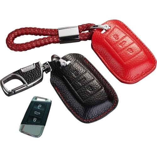 Leather Key Fob Cover For Volkswagen Passat B8 2015 2016 VW Passat Variant B8 Accessories 2017 Magotan Key Holder Case Key Chain