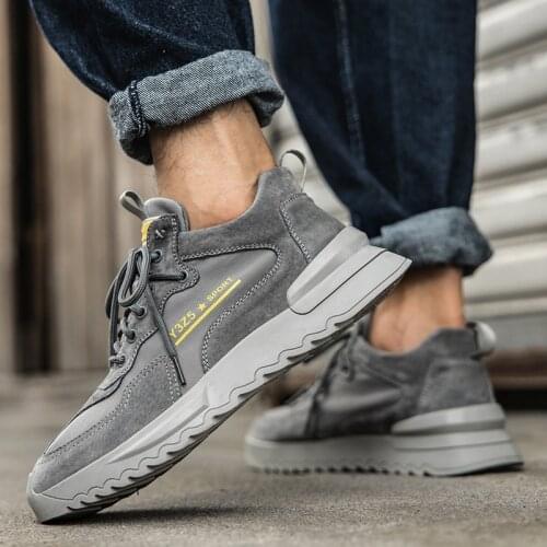 Men Suede Leather Sneakers Breathable Fashion Outdoor Shoes Male Lace-up Casual Walking Footwear Mens Shoes Leisure Ankle Boots