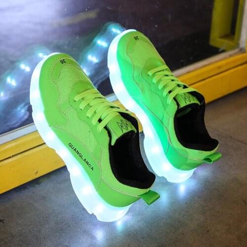 Nice New Luminous Sneakers Casual Glowing Lights Shoes Usb Adult Led Girls Footwear Men Women Party Performance Dance Green