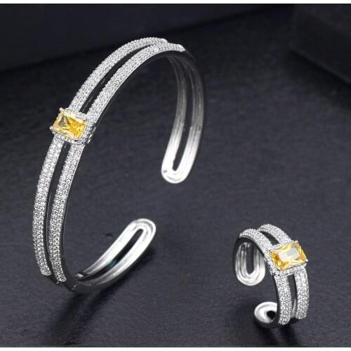 Fashion Women Bangle Ring Set Cubic Zirconia High Quality New Year Gift Dubai Bridal Wedding Jewelry Set Accessory