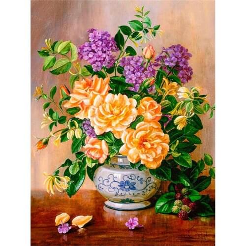 Cartoon Flowers Rose Sunflower Printed 11CT Cross-Stitch DIY Embroidery Complete Kit DMC Threads Handicraft Jewelry