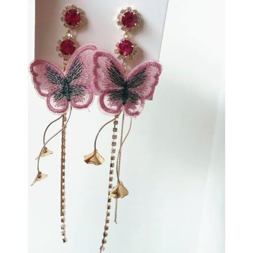 MWSONYA 2021 Trend embroidery Butterfly Earrings for Women Crystal Drop Pendant Tassel Chain Dangle Jewelry Gift Korea Earrings