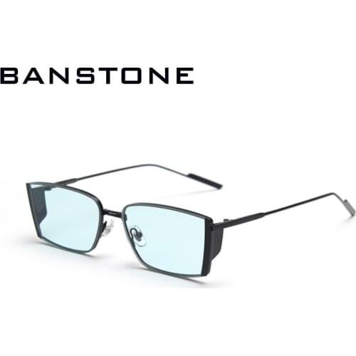 BANSTONE women square sunglasses men uv400 metal frame ladies sun glasses vintage male 2022 trendy high quality green yellow