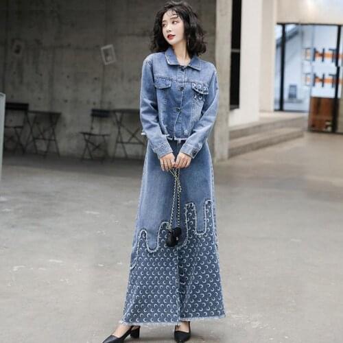 Autumn Spring Women Sets Denim Clothing Two Pieces Jackets And Pant Female Suits Fashion Koren Style Causal Jackets