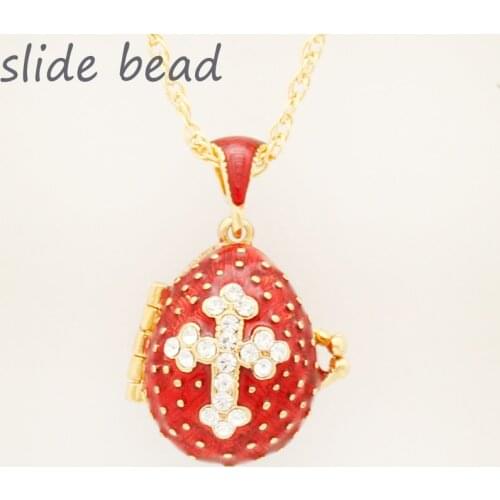 Suitable for European luxury Faberge egg pendant red crystal cross pendant necklace enamel Europe Easter eggs, Christmas gifts