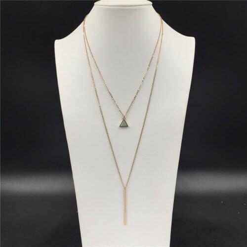 Casual Gold Color Plating Mint Triangle with Bar Pendant Necklace For Women Girl Elegant Gorgeous Bohemia Jewelry Accessory