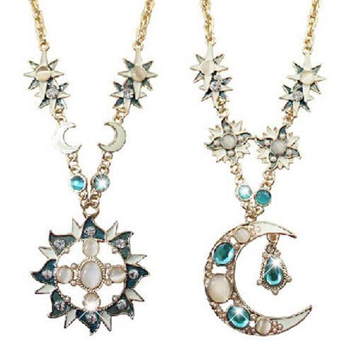 HOT SALES！！！New Arrival Women Mystic Rhinestone Sun Moon Pendant Long Chain Sweater Necklace Jewelry Wholesale Dropshipping