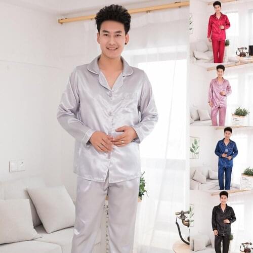 Silk Men Pajamas Set two-piece Solid Color Fashion Mens Long-Sleeved Trousers Couples Long Sleeve Suit Casual Home Clothing