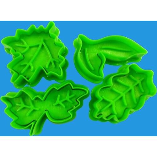 Leaf Shape Plastic Cookie Cutters Set Pastry Cake Biscuit Mold Cookie Printer Spring Plunger Baking Tools Cake Decorating Tools