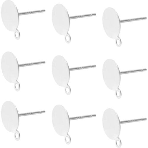 Lacoogh 10pcs/Lot S925 Flat Round Tray Earrings 3/4/5/6/8mm With Ring Ear DIY Jewelry Making Findings Accessories