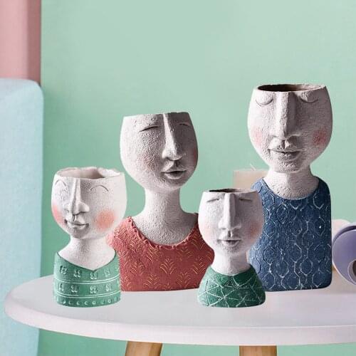 Portrait Flower Pot, Abstract Family Character Sculpture Dried Flower