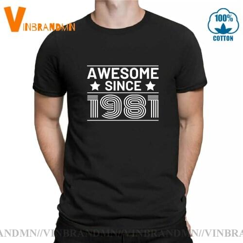 Awesome Since 1981 T shirts women men Vintage 1981 T-shirt Husband Wife Valentines Couples T-shirt Retro Short Sleeves T-shirt
