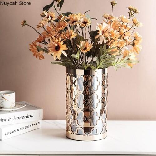 Gold-plated Glass Vase Household Living Room Hydroponic Flower Device Nordic Light Luxury Flower Arrangement Accessory Vase