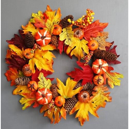 Christmas Pumpkin Autumn Maple Leaf Wreath Decoration Front Door Artificial Decorative Traditional Ornaments for Halloween