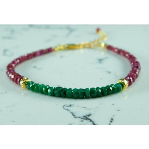 Ruby Emerald Gold Bracelet, Gold Ruby Emerald Jewelry, Ruby Emerald Gold Gemstones Bracelet