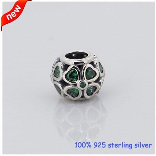CKK Silver 925 Jewelry Clover Silver Charm With Dark Green Charms Beads Fits Original Bracelets DIY Sterling Jewelry