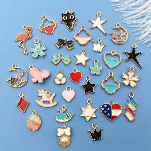 Mix 30pcs Assorted Enamel Gold Plated Star Dainty Dangle Fashion Charms forJewelry Making Earring Necklace Bracelet DIY Findings