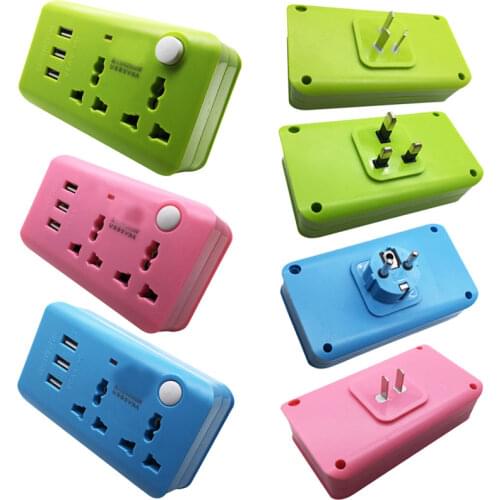 Universal Pink Blue 250V 13A 1 to 3 UK Wireless Extension Power Strip US EU To UK Multifunction Wall Socket Adaptor Plug Outlet